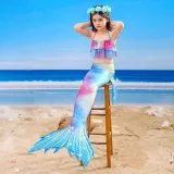 Toddler Girls 3 Pieces Swimwear Fish FinMermaid Lace Collar Bikini Swimsuit