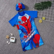 Toddler Kids Boy One Piece Swimwear Cartoon Spider Web Swimsuit with Swim Cap