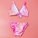 Toddler Girls Two Pieces Swimwear Bowknot Gradient Color Swimsuit