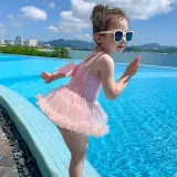 Toddler Girls One Piece Swimwear Sling Glittering Mesh Tutu Mermaid Skirt Swimsuit