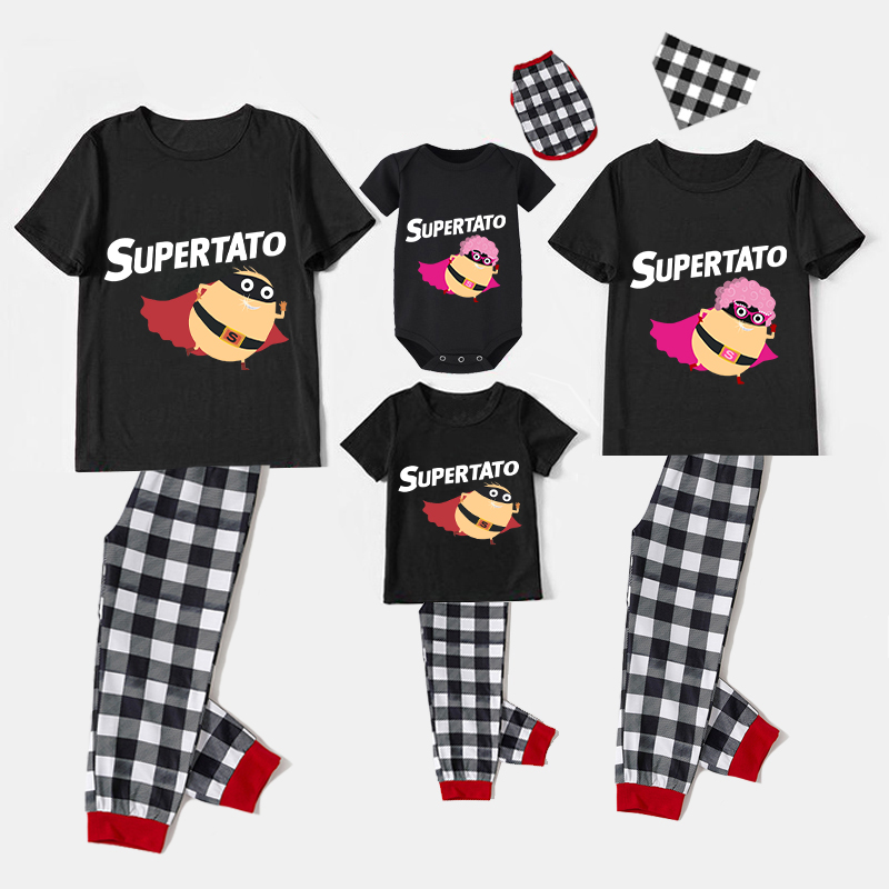 Family Matching Pajamas Exclusive Design Is Potato Supertato Black Pajamas Set