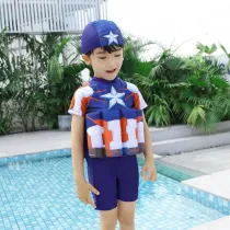 Toddler Kids Boy Swimwear Cartoon Puppy Dog Float Adjustable Buoyancy Swimsuit with Swim Cap