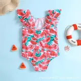 Toddler Girls One Pieces Swimwear Palm Leaves Watermelon Prints Swimsuit