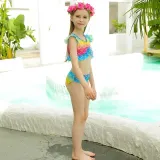 Toddler Girls 3 Pieces Swimwear Rainbow Mermaid Bowknot Bikini Swimsuit