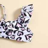 Toddler Girls Two Pieces Swimwear Heart Leopard Prints Swimsuit