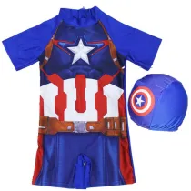 Toddler Kids Boy One Piece Swimwear Cartoon Stars Swimsuit with Swim Cap