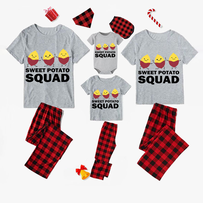 Family Matching Pajamas Exclusive Design Is Potato Sweet Potato Squad Gray Short Long Pajamas Set
