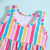 Toddler Girls Two Pieces Swimwear Bowknot Colorful Stripes Swimsuit