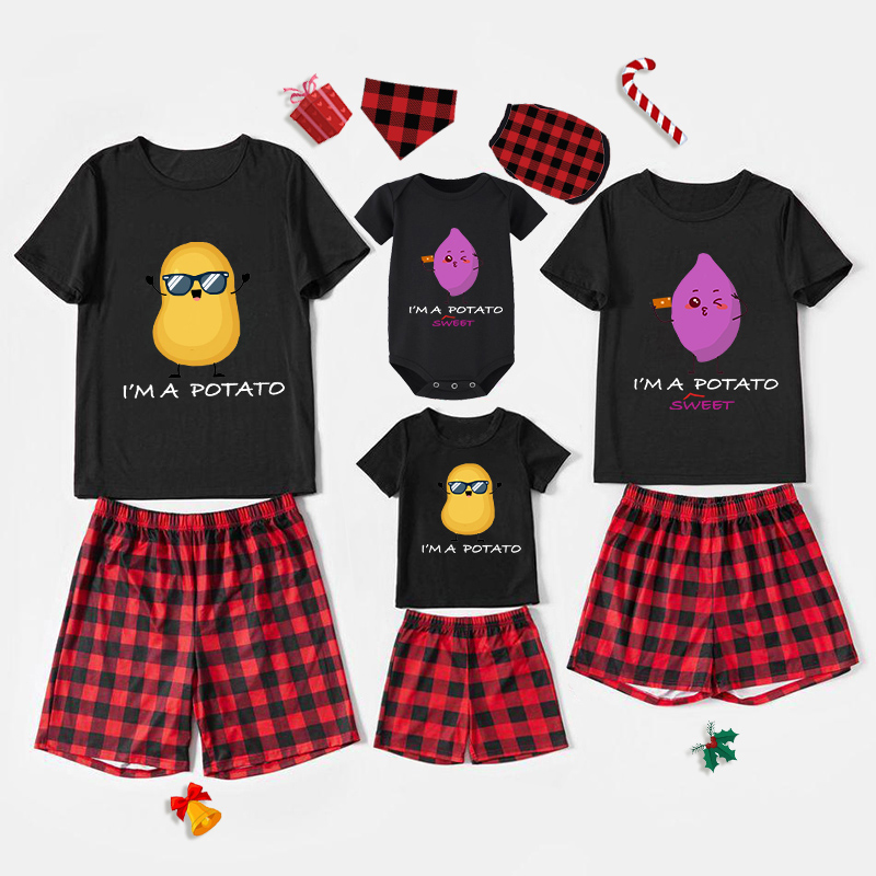 Family Matching Pajamas Exclusive Design Is Potato I Am A Potato Black Red Plaids Pajamas Set