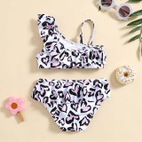 Toddler Girls Two Pieces Swimwear Heart Leopard Prints Swimsuit