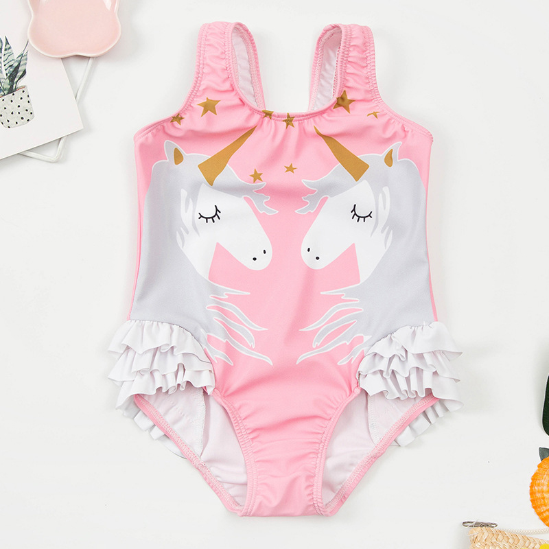 Toddler Girls One Piece Swimwear Stars Unicorn Prints Swimsuit