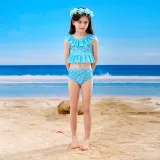 Toddler Girls 3 Pieces Swimwear Fish FinMermaid Lace Collar Bikini Swimsuit