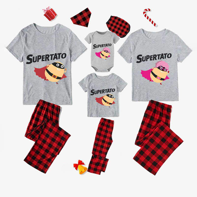 Family Matching Pajamas Exclusive Design Is Potato Supertato Gray Short Long Pajamas Set