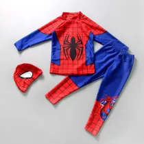 Toddler Kids Boy 3 Pieces Swimwear Cartoon Spider Long Sleeve Swimsuit with Swim Cap