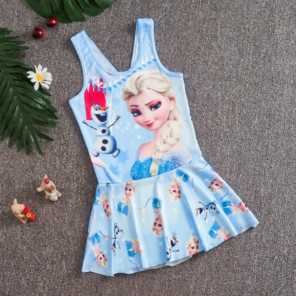 Toddler Girls One Piece Swimwear Princess Snowman Swimsuit Skirt