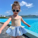 Toddler Girls One Piece Swimwear Lace Butterfly Mesh Skirt Swimsuit