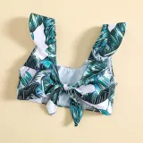Toddler Girls Two Pieces Swimwear Bowknot Tank Coconut Leaves Prints Swimsuit