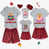 Family Matching Pajamas Exclusive Design Is Potato Super Potato Gray Short Pajamas Set