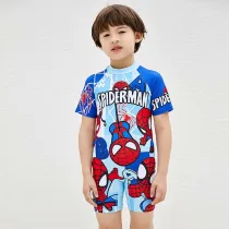 Toddler Kids Boy One Piece Swimwear Cartoon Spider Swimsuit with Swim Cap