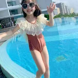 Toddler Girls One Piece Swimwear Ruffled Collar Backless Swimsuit