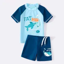 Toddler Kids Boy Two Pieces Swimwear Cartoon Fat Guy Shark Swimsuit