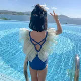 Toddler Girls One Piece Swimwear Ruffled Collar Backless Swimsuit