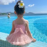 Toddler Girls One Piece Swimwear Sling Glittering Mesh Tutu Mermaid Skirt Swimsuit