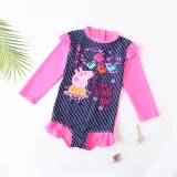 Toddler Girls One Piece Swimwear Long Sleeve Lovely Day Pig Prints Swimsuit
