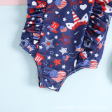 Toddler Kids Girl One Piece Swimwear Independence Day National Flag Prints Swimsuit