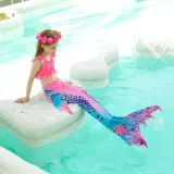 Toddler Girls 3 Pieces Swimwear Rainbow Mermaid Bowknot Bikini Swimsuit