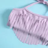 Toddler Girls 2 Pieces Purple Fish Scale Swimwear Tassels Halter Swimsuit with Hair Ties