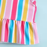 Toddler Girls Two Pieces Swimwear Bowknot Colorful Stripes Swimsuit