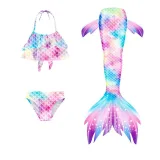 Toddler Girls 3 Pieces Swimwear Mermaid Bowknot Halter Bikini Swimsuit