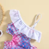 Toddler Girls One Piece Swimwear Fish Scale One Shoulder Swimsuit