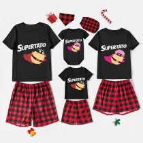 Family Matching Pajamas Exclusive Design Is Potato Supertato Black Red Plaids Pajamas Set