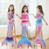 Toddler Girls 3 Pieces Swimwear Mermaid Fish Tail Bikini Swimsuit Set