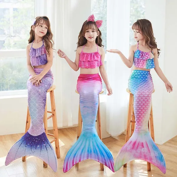 Toddler Girls 3 Pieces Swimwear Mermaid Fish Tail Bikini Swimsuit Set