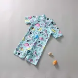 Toddler Kids Cartoon Dinosaurs Short Sleeve Swimsuit with Swim Cap