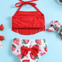 Toddler Girls Two Pieces Swimwear Tassels Halter Swimsuit