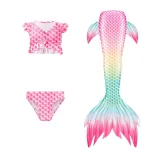 Toddler Girls 3 Pieces Swimwear Rainbow Mermaid Bowknot Bikini Swimsuit