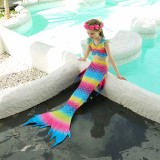 Toddler Girls 3 Pieces Swimwear Rainbow Mermaid Bowknot Bikini Swimsuit