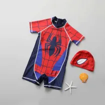 Toddler Kids Boy 2 Pieces Swimwear Cartoon Spider Short Swimsuit with Swim Cap
