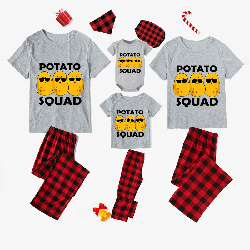 Family Matching Pajamas Exclusive Design Is Potato Squad Gray Short Long Pajamas Set