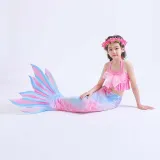 Toddler Girls 3 Pieces Swimwear Mermaid Lace Bowknot Bikini Swimsuit