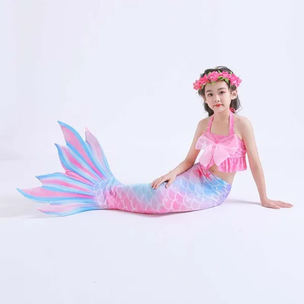 Toddler Girls 3 Pieces Swimwear Mermaid Lace Bowknot Bikini Swimsuit