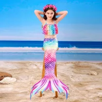 Toddler Girls 3 Pieces Swimwear Mermaid Halter Bikini Swimsuit