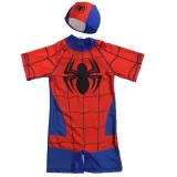 Toddler Kids Boy One Piece Swimwear Cartoon Spider Swimsuit with Swim Cap