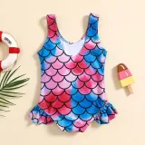 Toddler Girls One Piece Swimwear Cartoon Dinosaurs Ruffles Swimsuit