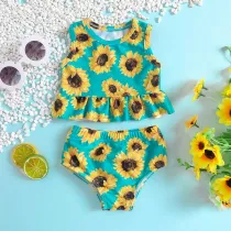 Toddler Girls Two Pieces Swimwear Sunflower Prints Swimsuit