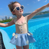 Toddler Girls One Piece Swimwear Lace Butterfly Mesh Skirt Swimsuit